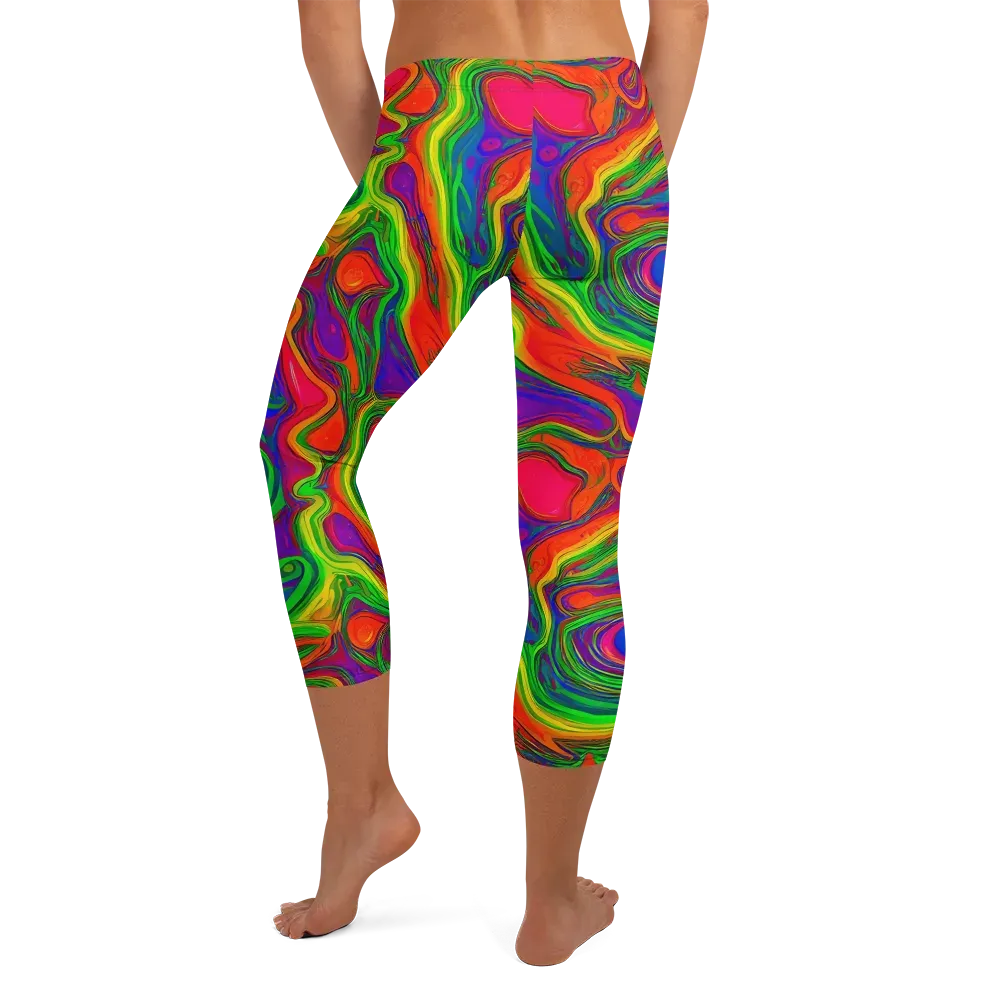 Psychedelic Waves on Capri Leggings — Back