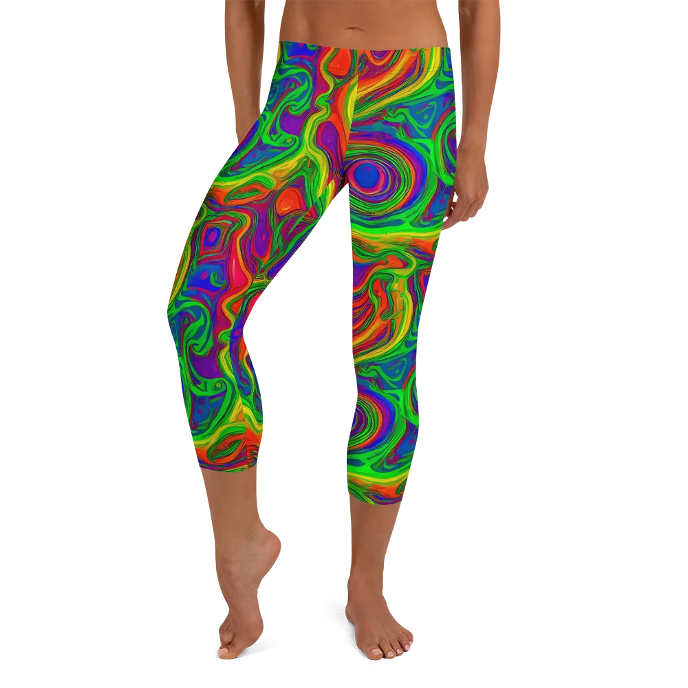 Psychedelic Waves on Capri Leggings — Front