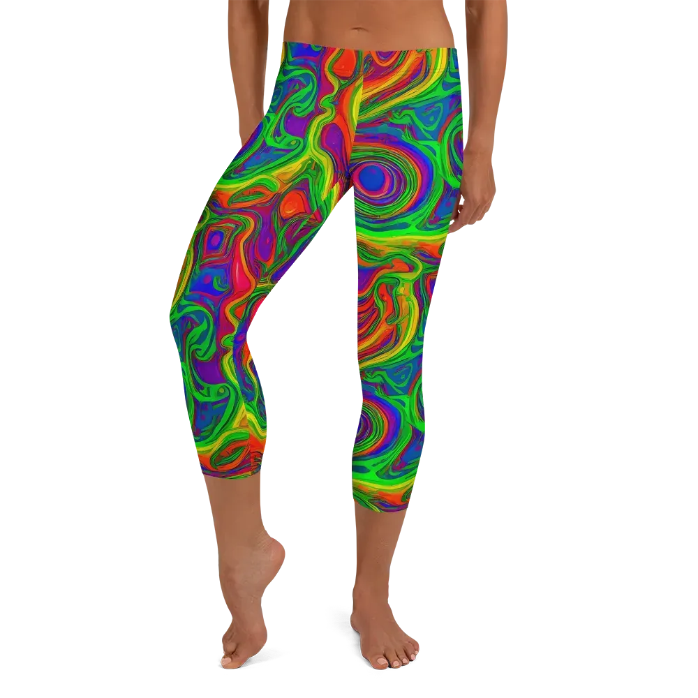 Psychedelic Waves on Capri Leggings — Front