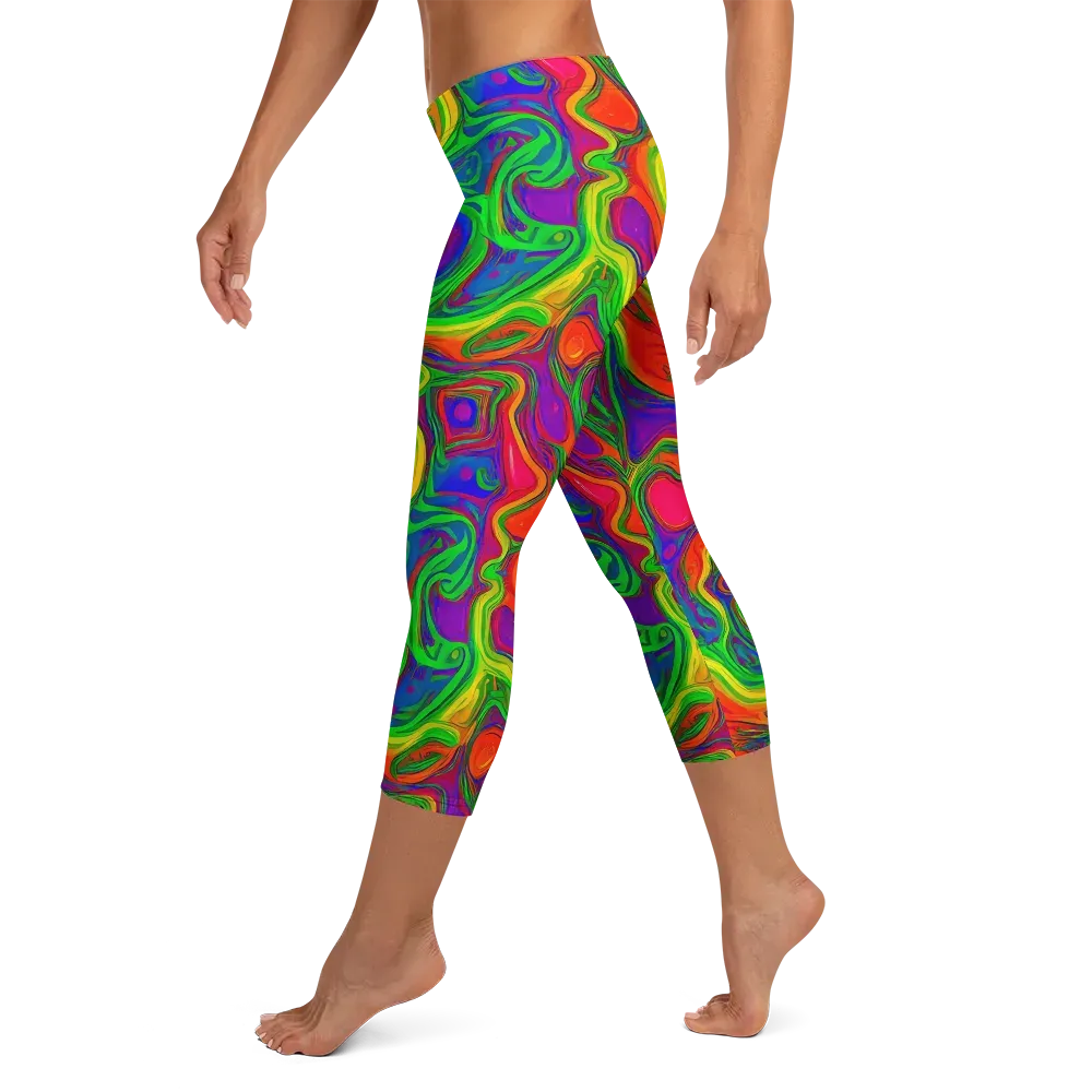 Psychedelic Waves on Capri Leggings — Left