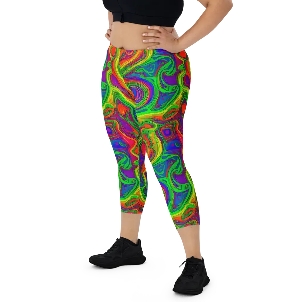 Psychedelic Waves on Capri Leggings — Front