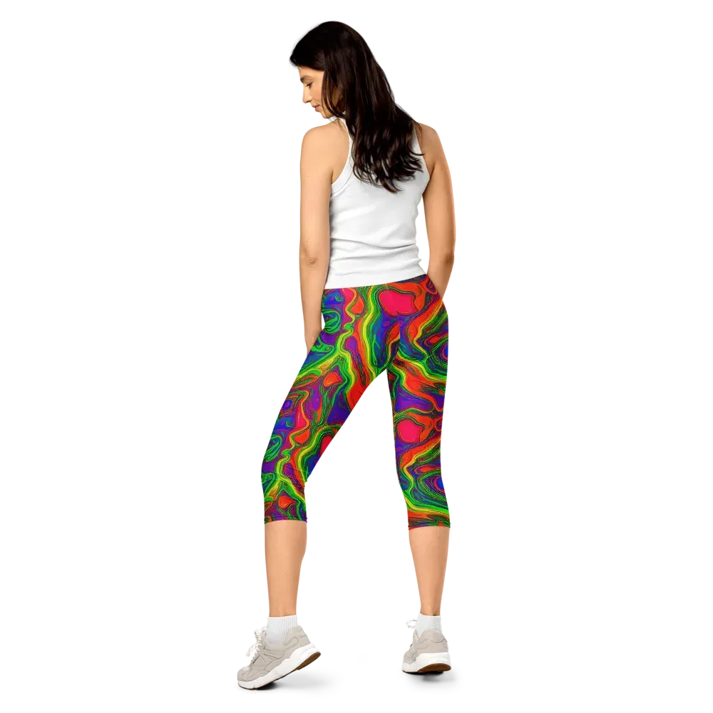 Psychedelic Waves on Capri Leggings — Back