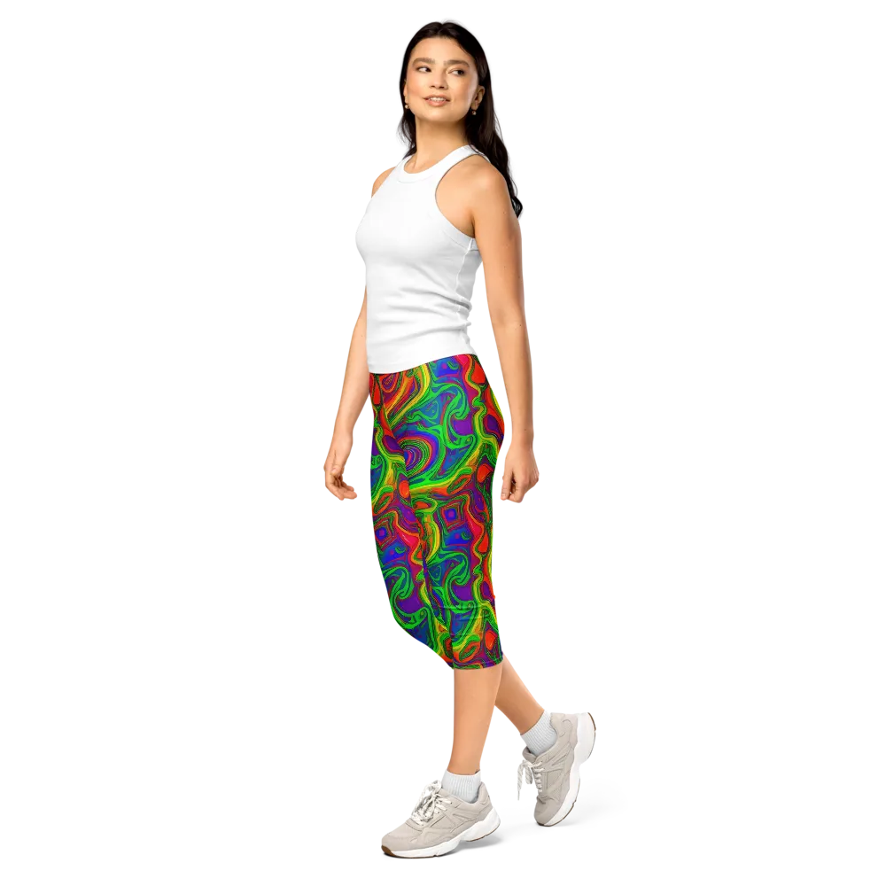 Psychedelic Waves on Capri Leggings — Left Front