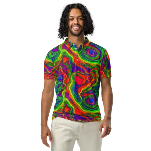 Psychedelic Waves on a Men's Slim Fit Polo Shirt
