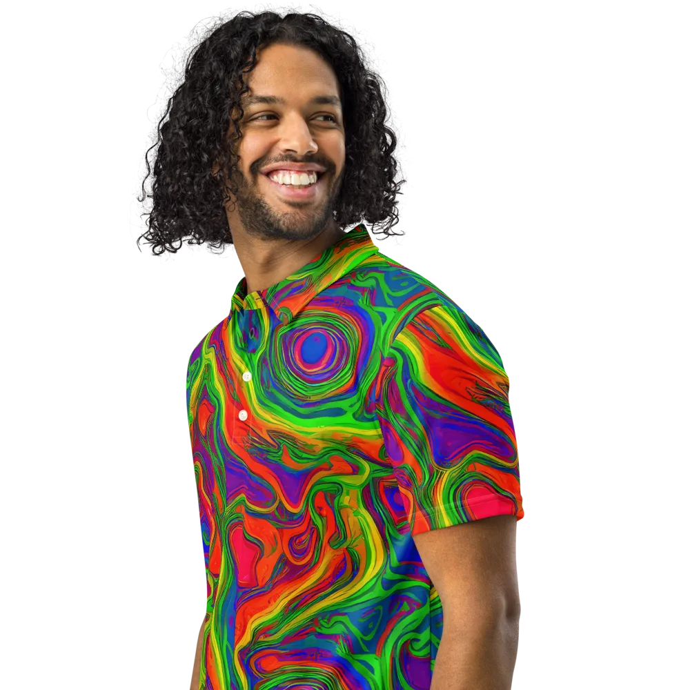 Psychedelic Waves on Men's Slim Fit Polo Shirt — Left Front