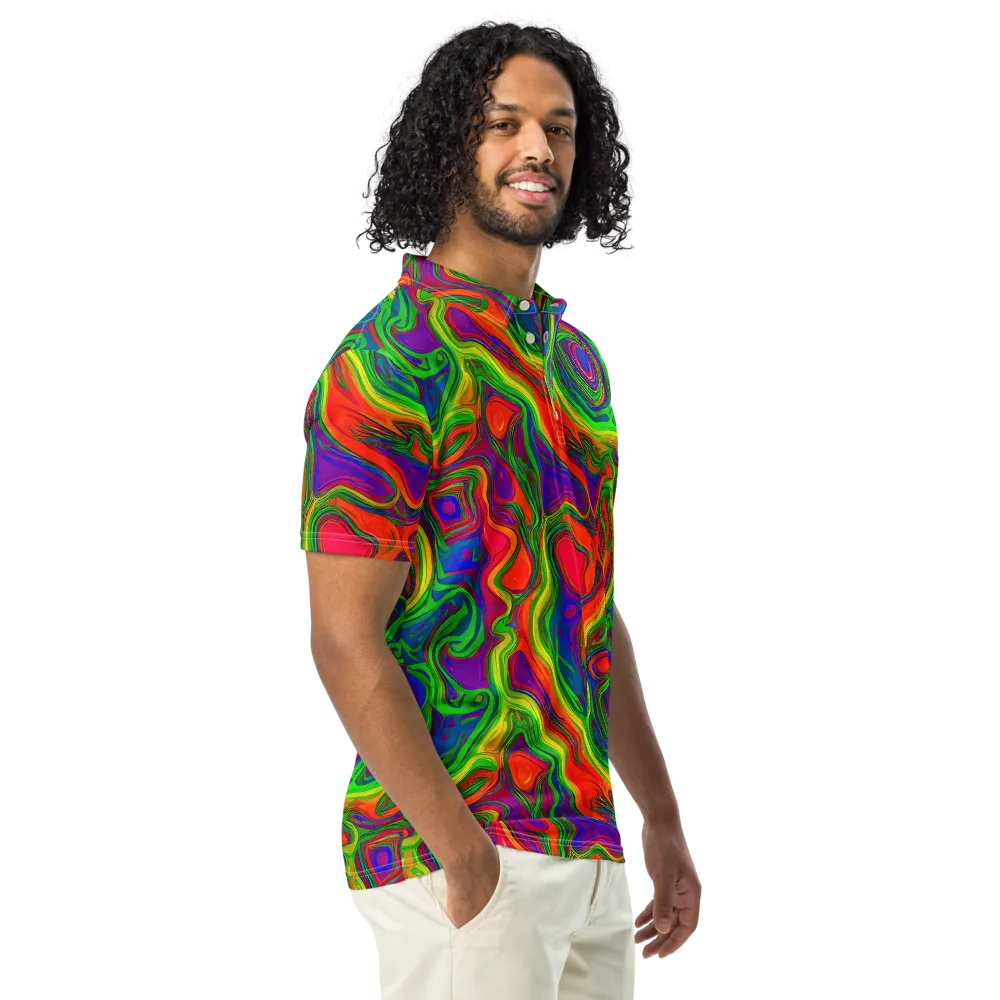 Psychedelic Waves on Men's Slim Fit Polo Shirt — Right Front