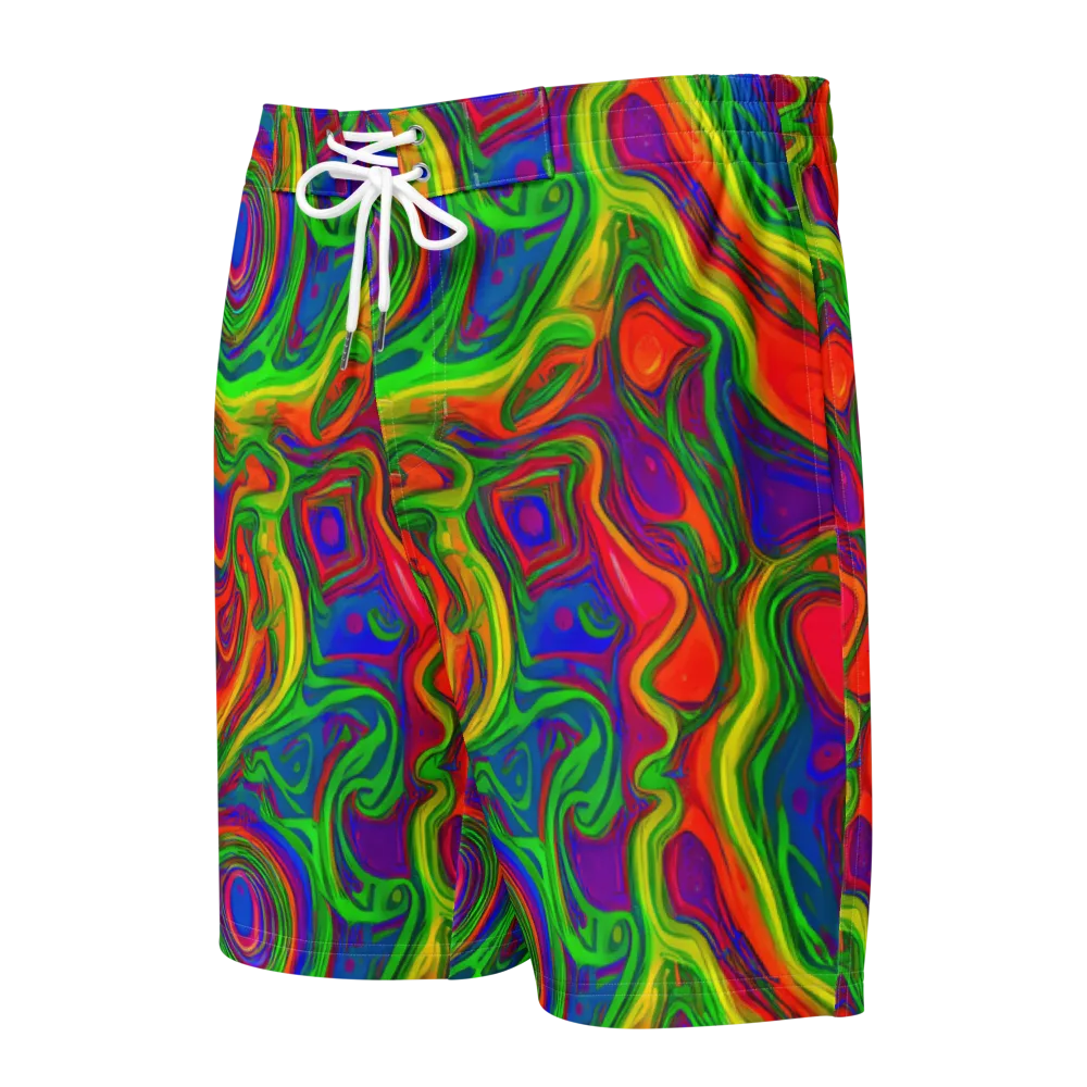 Psychedelic Waves on Men's Board Shorts — Front