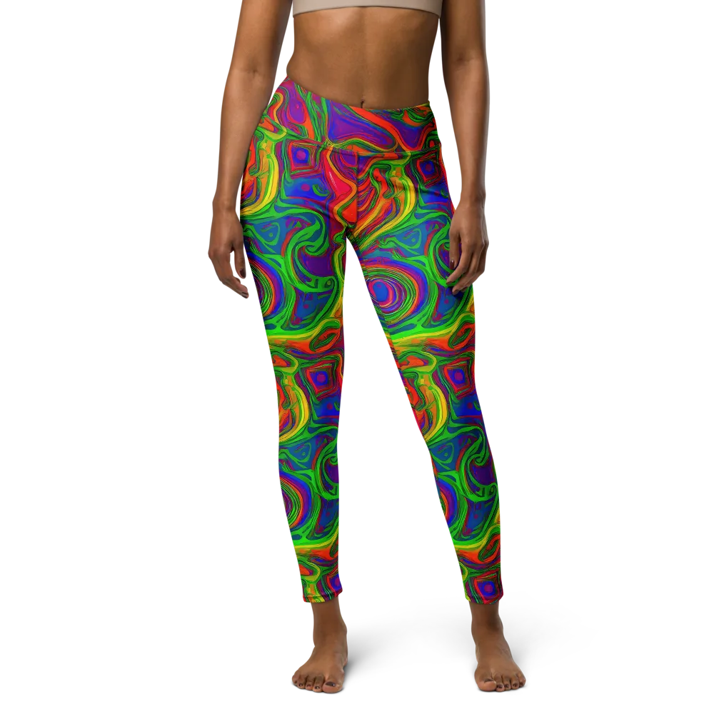 Psychedelic Waves on Yoga Leggings — Front
