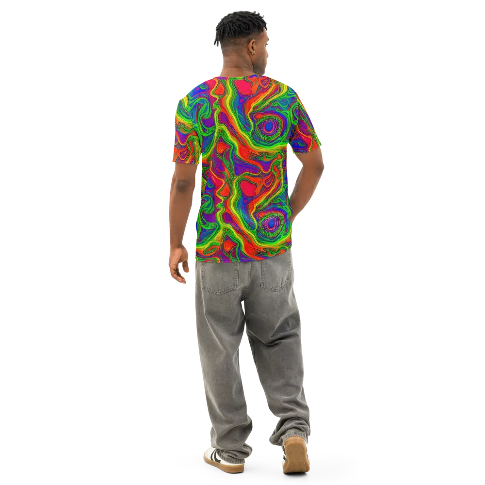 Psychedelic Waves on Men's Cotton Crew Neck T-Shirt — Back