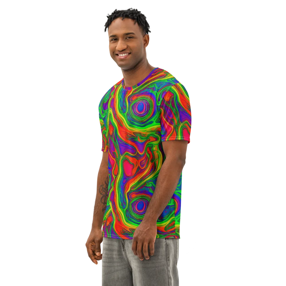 Psychedelic Waves on Men's Cotton Crew Neck T-Shirt — Left Front