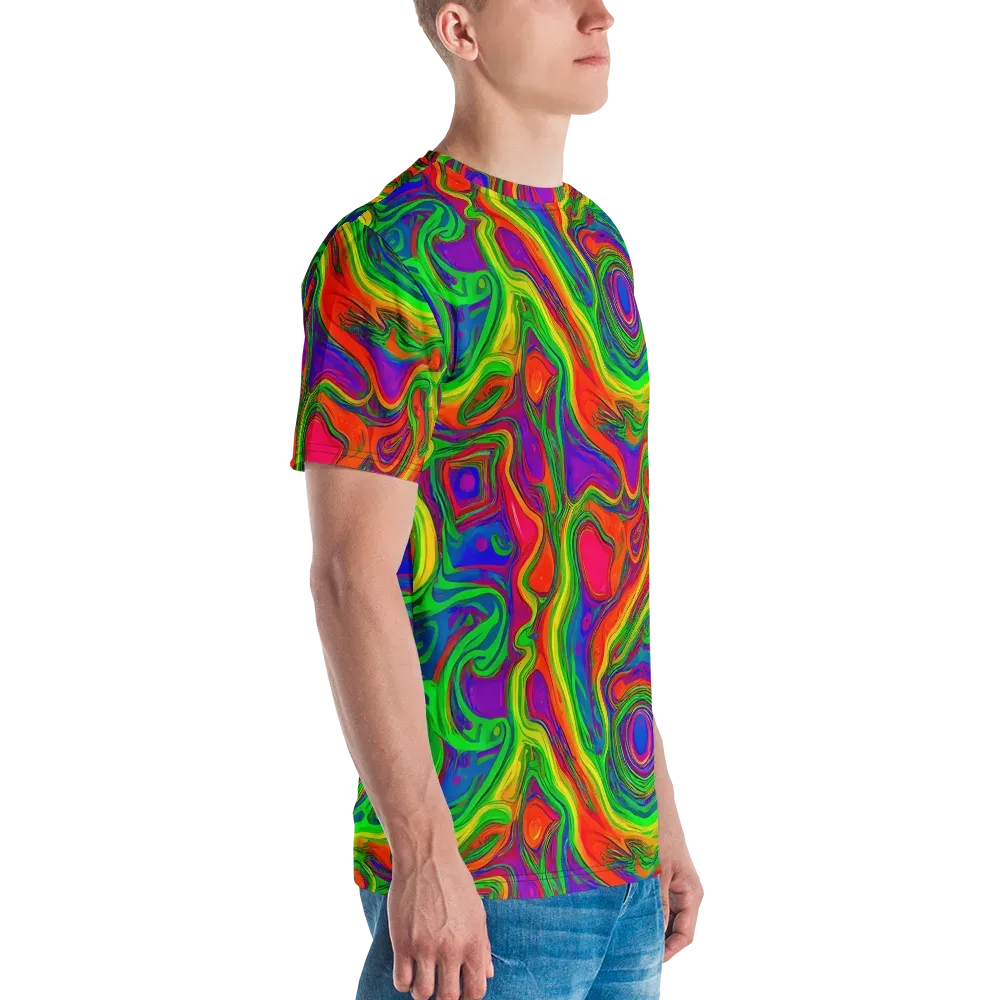 Psychedelic Waves on Men's Crew Neck T-Shirt — Right