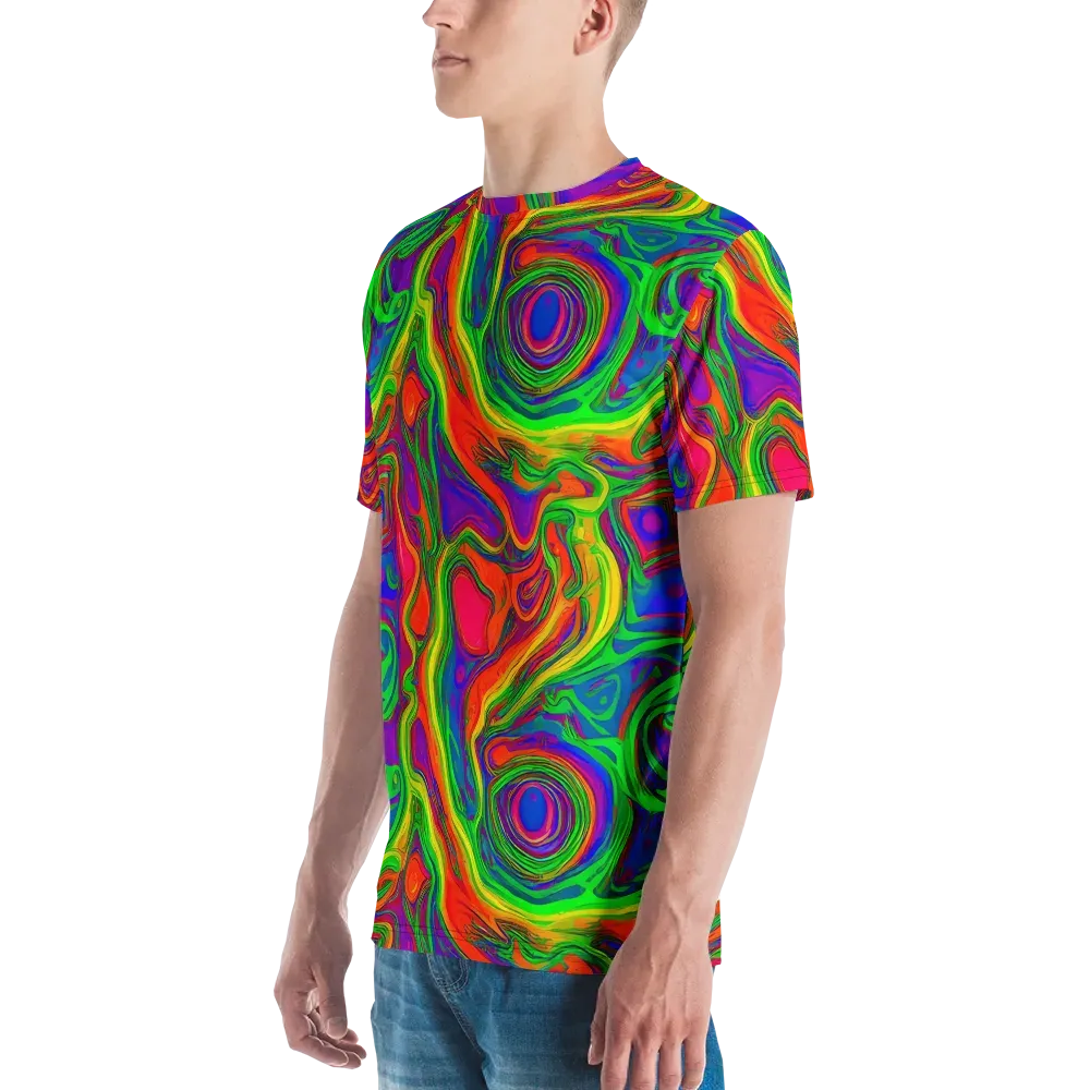 Psychedelic Waves on Men's Crew Neck T-Shirt — Left