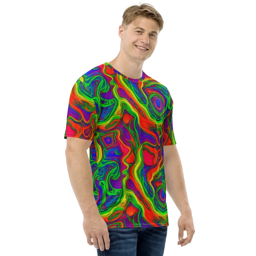 Psychedelic Waves on Men's Crew Neck T-Shirt — Right