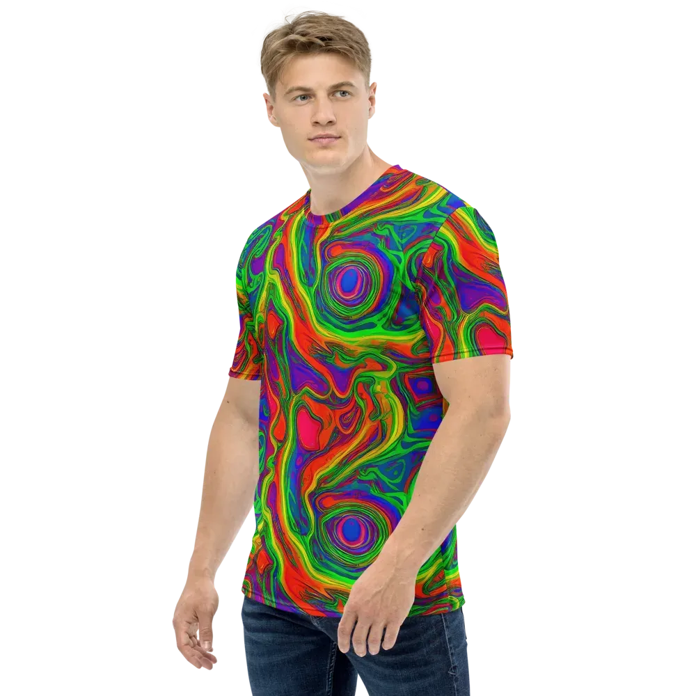 Psychedelic Waves on Men's Crew Neck T-Shirt — Left