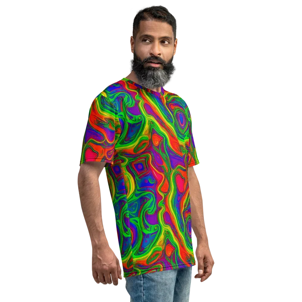 Psychedelic Waves on Men's Crew Neck T-Shirt — Right