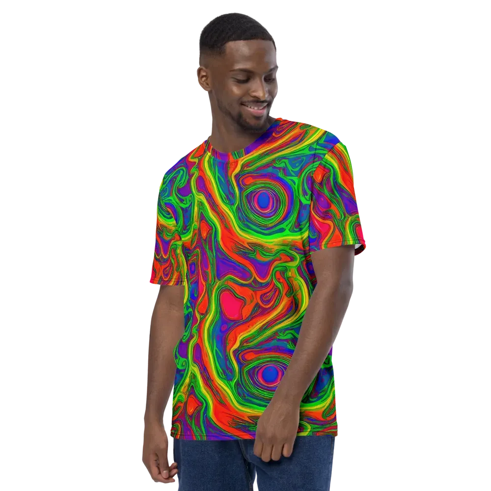 Psychedelic Waves on Men's Crew Neck T-Shirt — Left