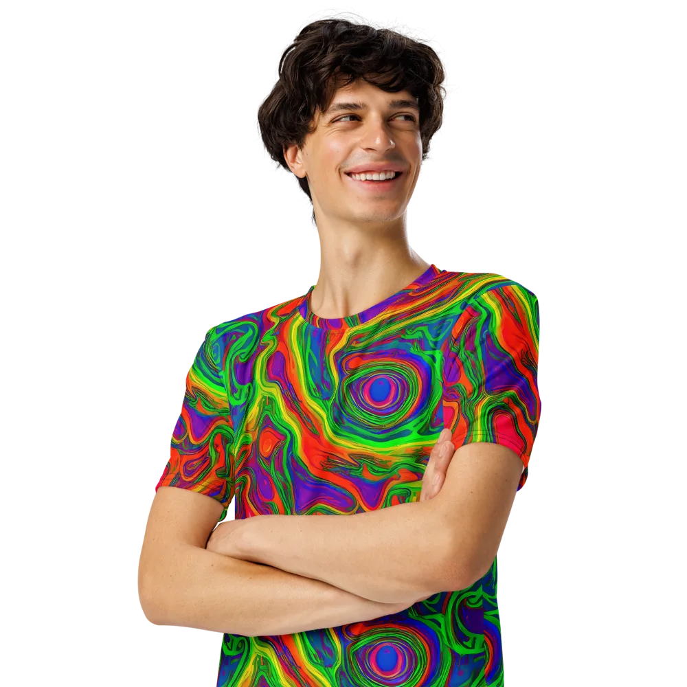 Psychedelic Waves on Men's Crew Neck T-Shirt — Left Front