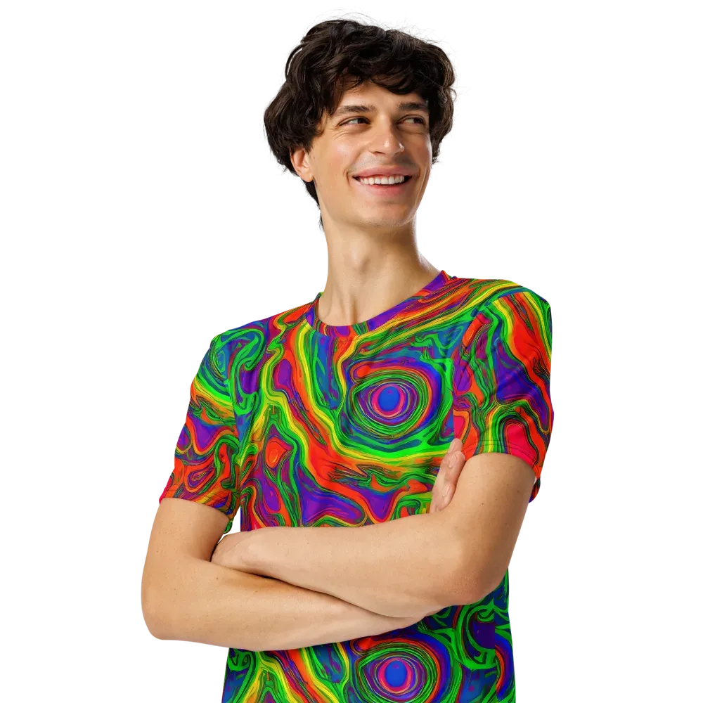 Psychedelic Waves on Men's Crew Neck T-Shirt — Left Front