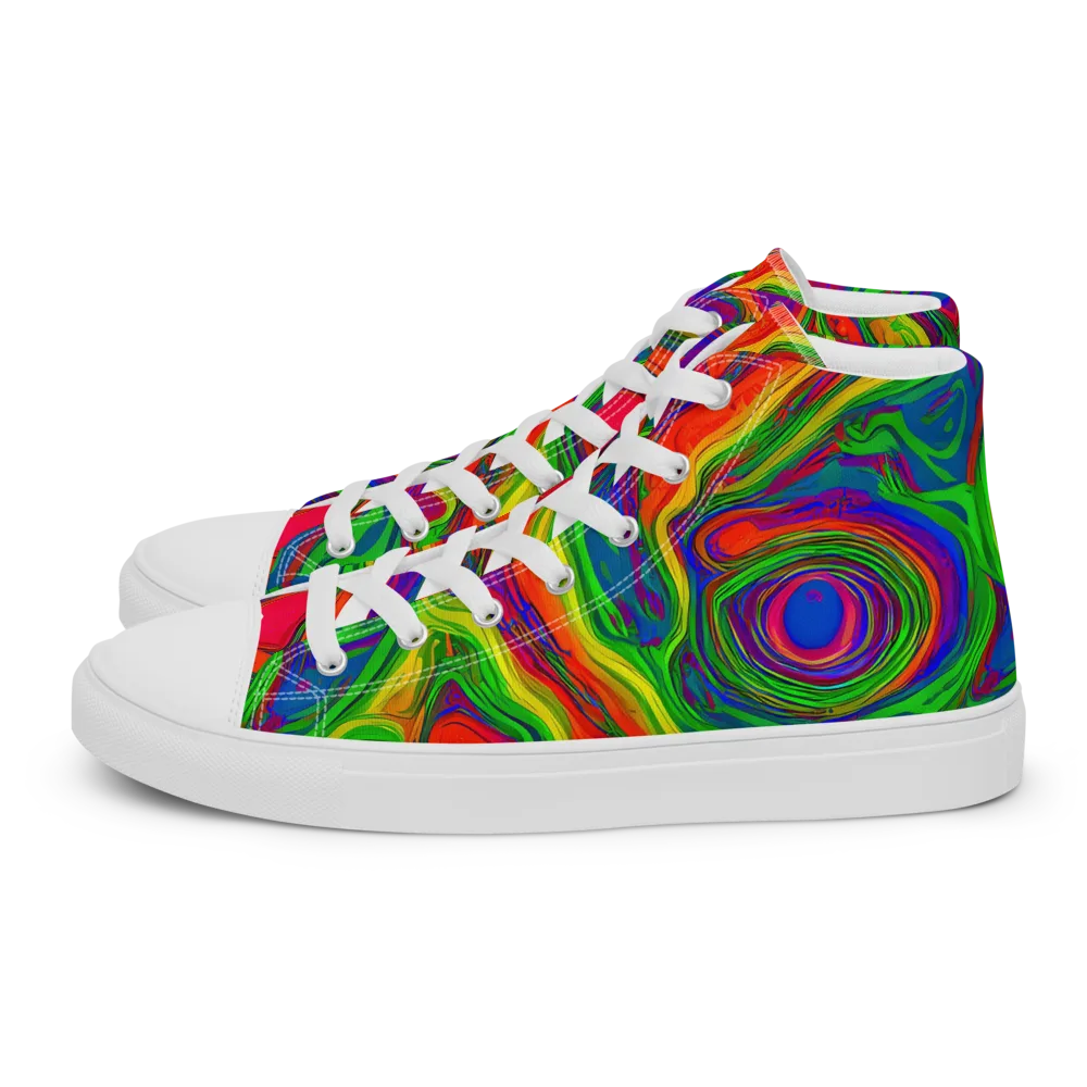 Psychedelic Waves on Men's High Top Canvas Shoes — Left