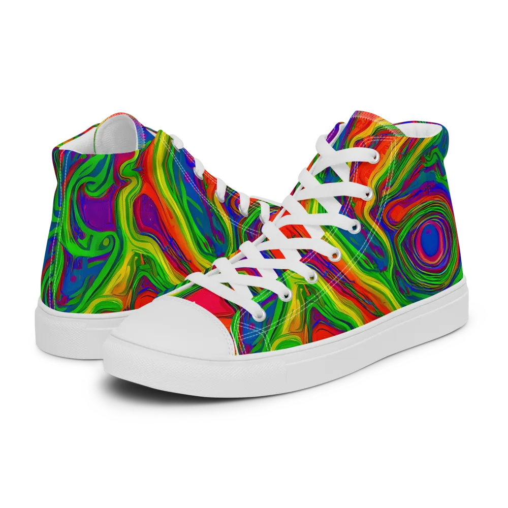 Psychedelic Waves on Men's High Top Canvas Shoes — Left