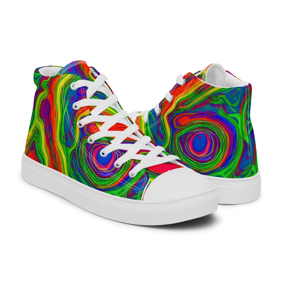 Psychedelic Waves on Men's High Top Canvas Shoes — Right