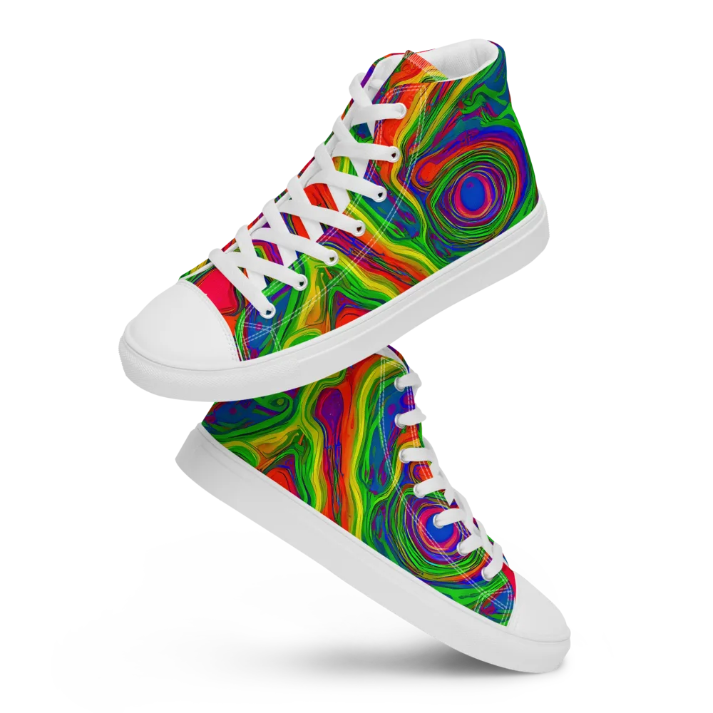 Psychedelic Waves on Men's High Top Canvas Shoes — Front