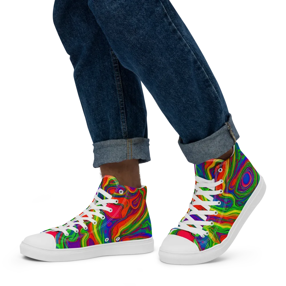 Psychedelic Waves on Men's High Top Canvas Shoes — Left