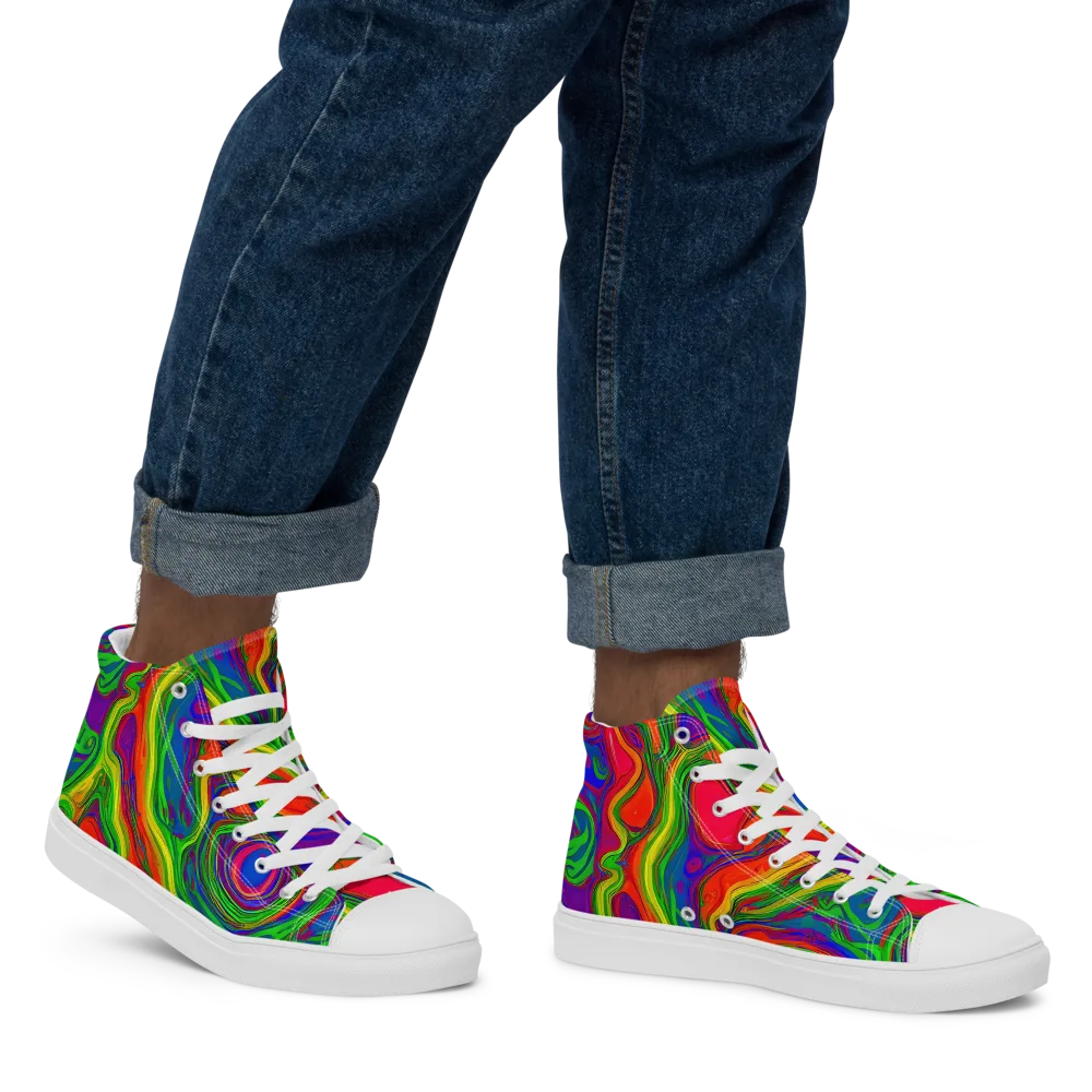 Psychedelic Waves on Men's High Top Canvas Shoes — Right