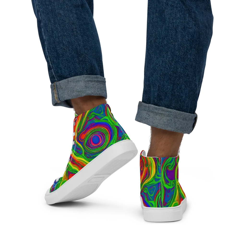 Psychedelic Waves on Men's High Top Canvas Shoes — Back