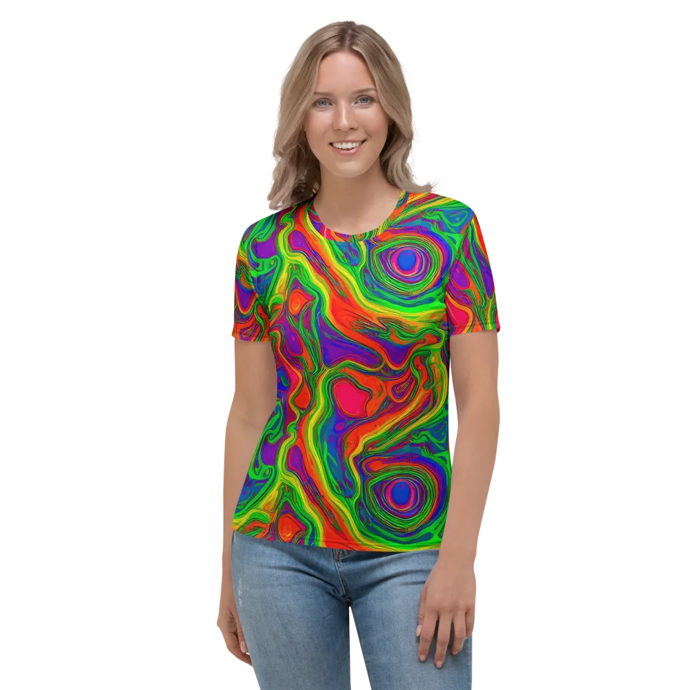 Psychedelic Waves on Women's Crew Neck T-Shirt — Front