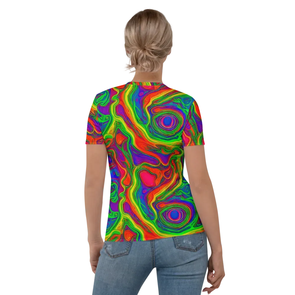Psychedelic Waves on Women's Crew Neck T-Shirt — Back