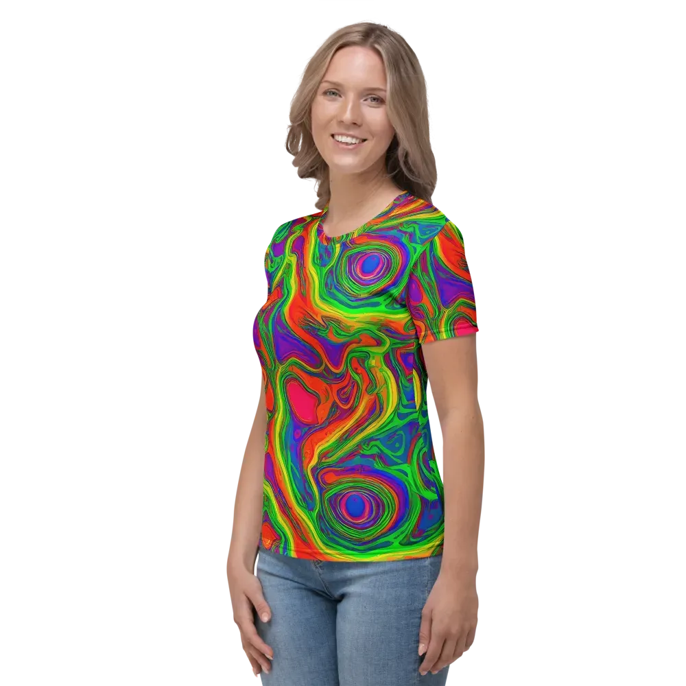 Psychedelic Waves on Women's Crew Neck T-Shirt — Left