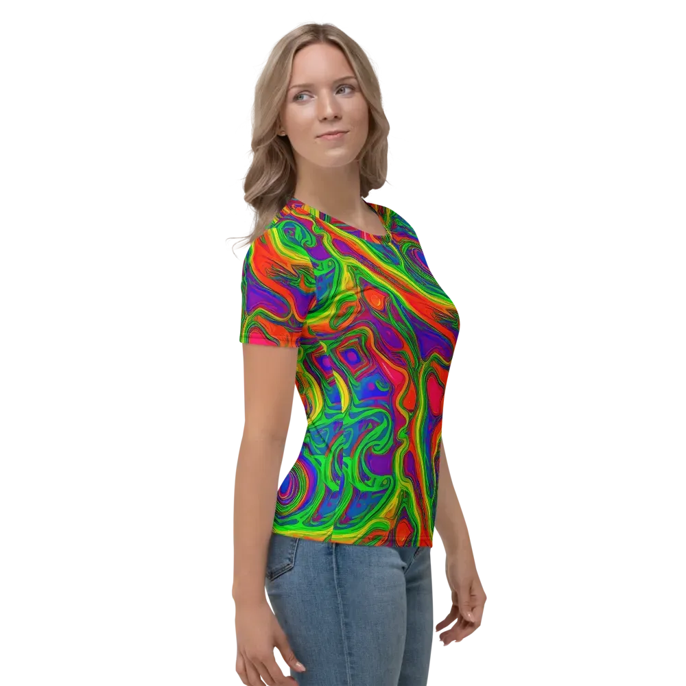 Psychedelic Waves on Women's Crew Neck T-Shirt — Right