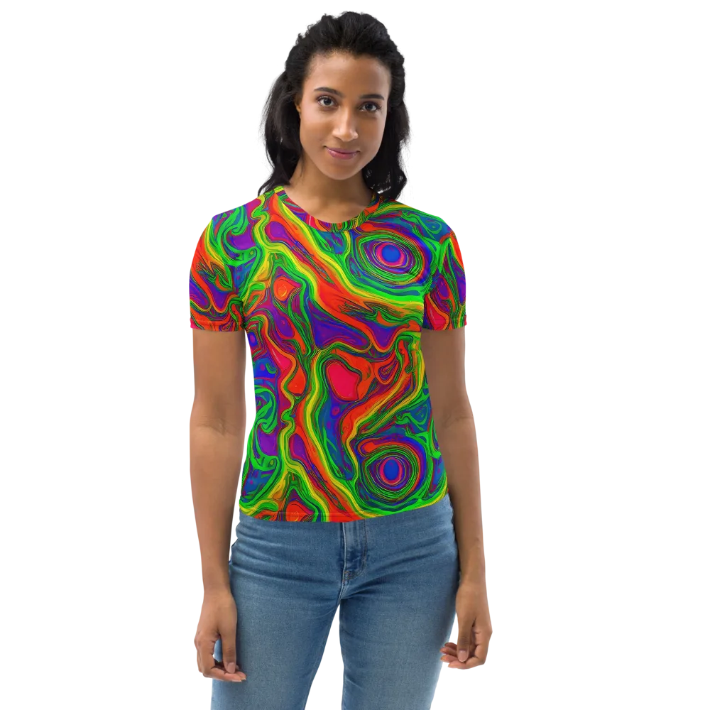 Psychedelic Waves on Women's Crew Neck T-Shirt — Front