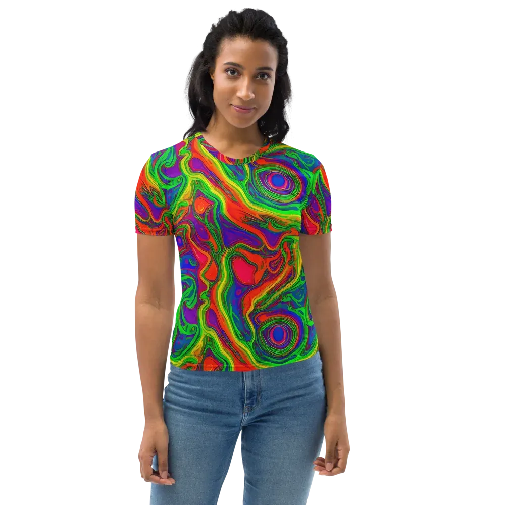 Psychedelic Waves on Women's Crew Neck T-Shirt — Front