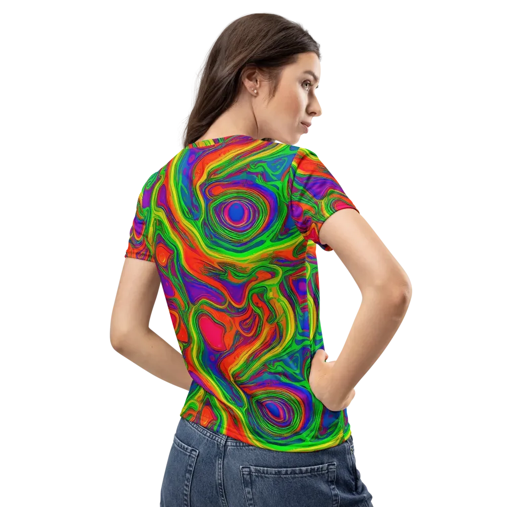 Psychedelic Waves on Women's Crew Neck T-Shirt — Back