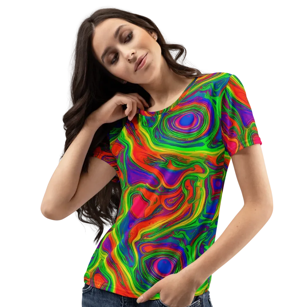 Psychedelic Waves on Women's Crew Neck T-Shirt — Left Front