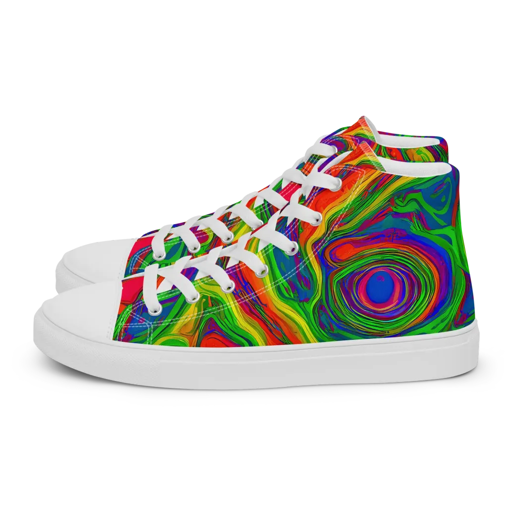 Psychedelic Waves on Women's High Top Canvas Shoes — Left
