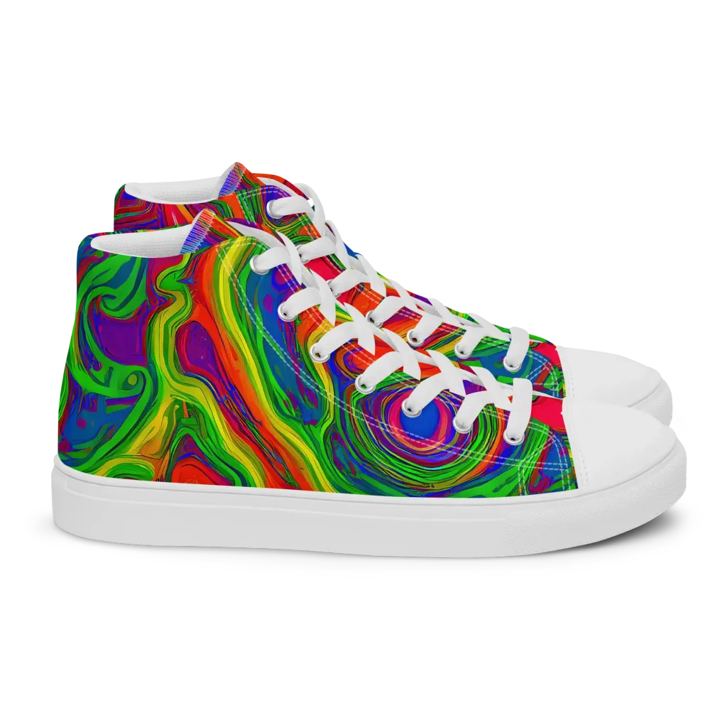 Psychedelic Waves on Women's High Top Canvas Shoes — Right