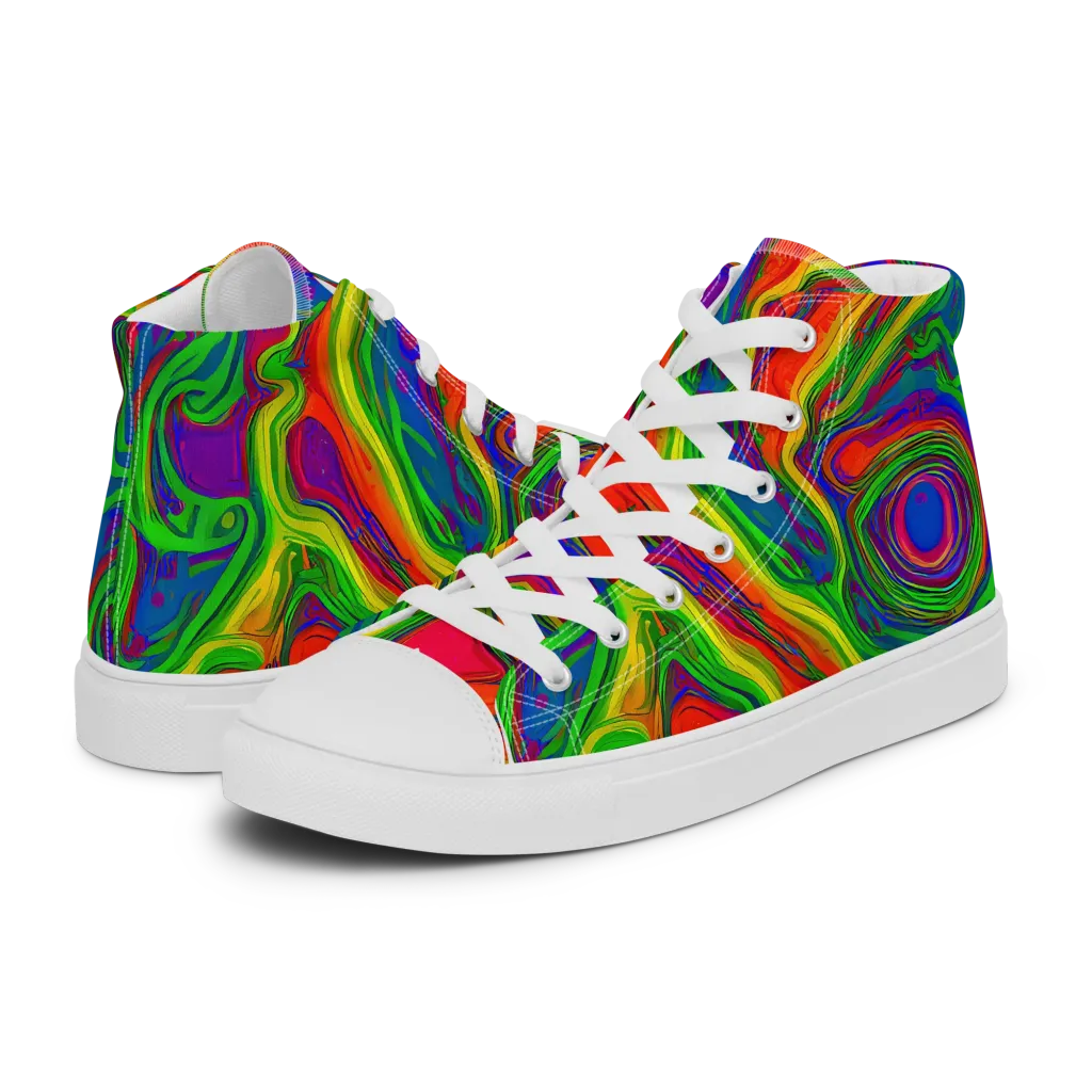 Psychedelic Waves on Women's High Top Canvas Shoes — Left