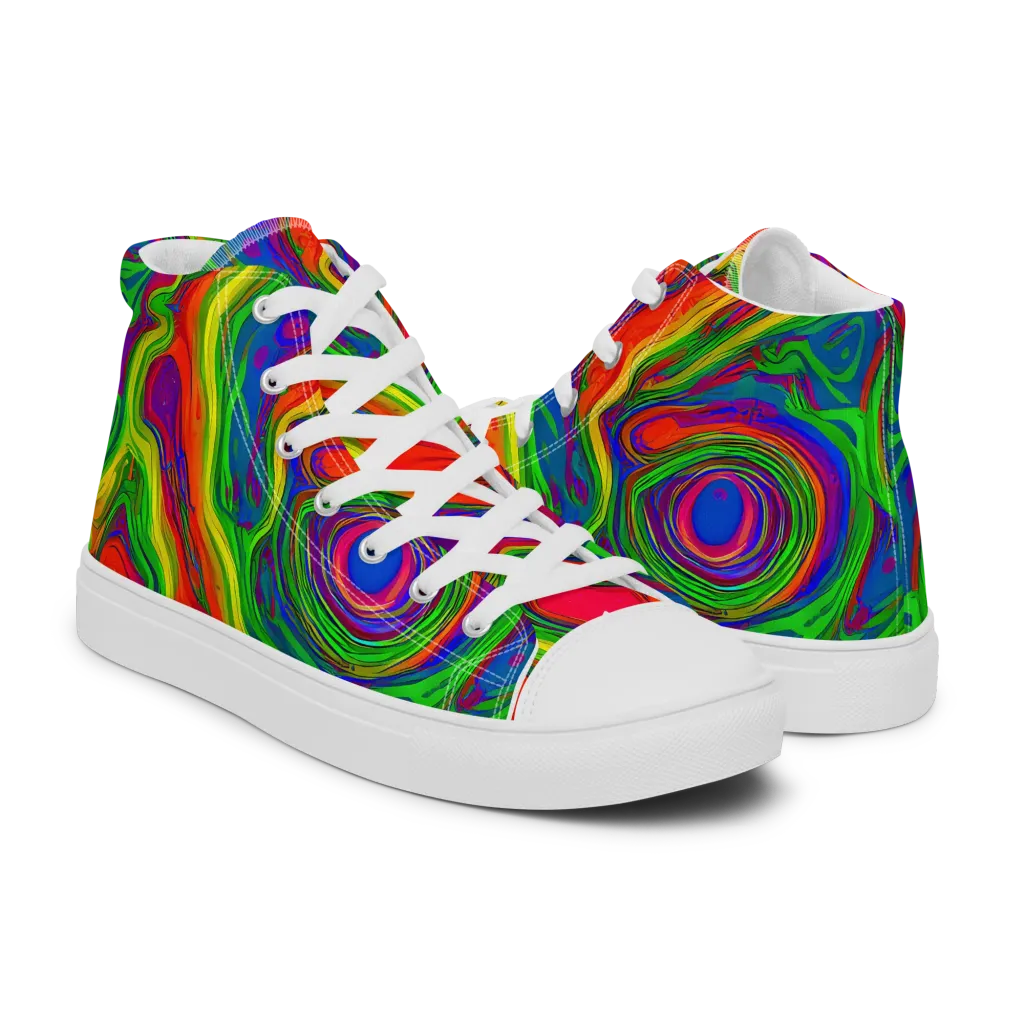 Psychedelic Waves on Women's High Top Canvas Shoes — Right