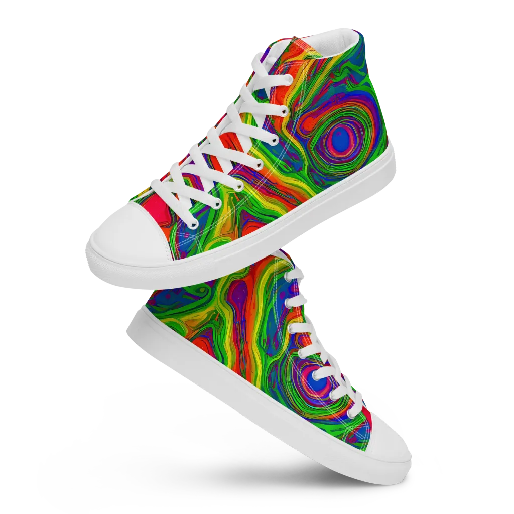 Psychedelic Waves on Women's High Top Canvas Shoes — Front