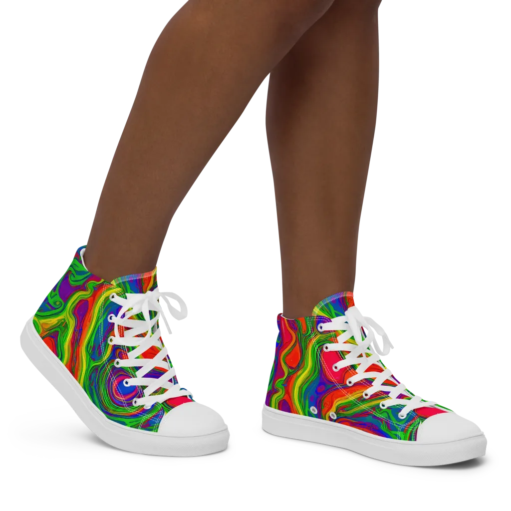 Psychedelic Waves on Women's High Top Canvas Shoes — Right
