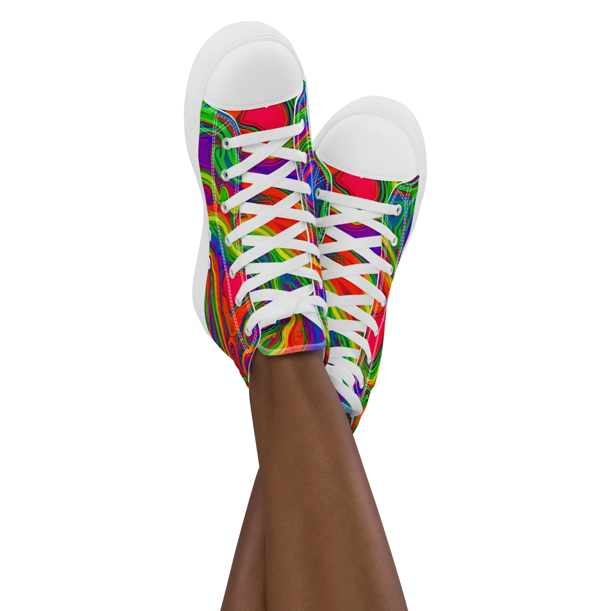 Psychedelic Waves on Women's High Top Canvas Shoes — Front