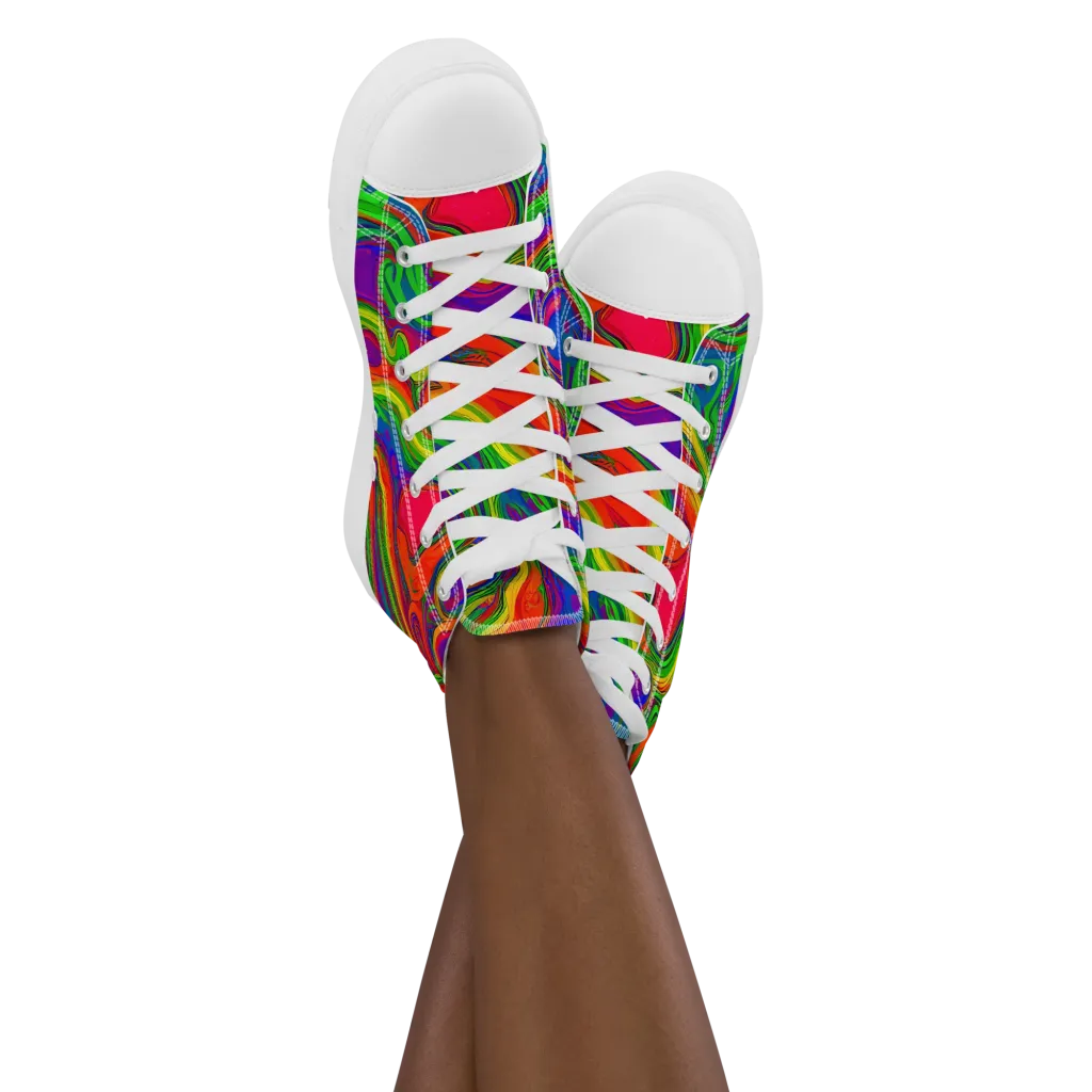 Psychedelic Waves on Women's High Top Canvas Shoes — Front