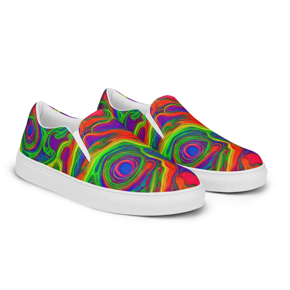 Psychedelic Waves on Men's Slip-On Canvas Shoes — Right Front