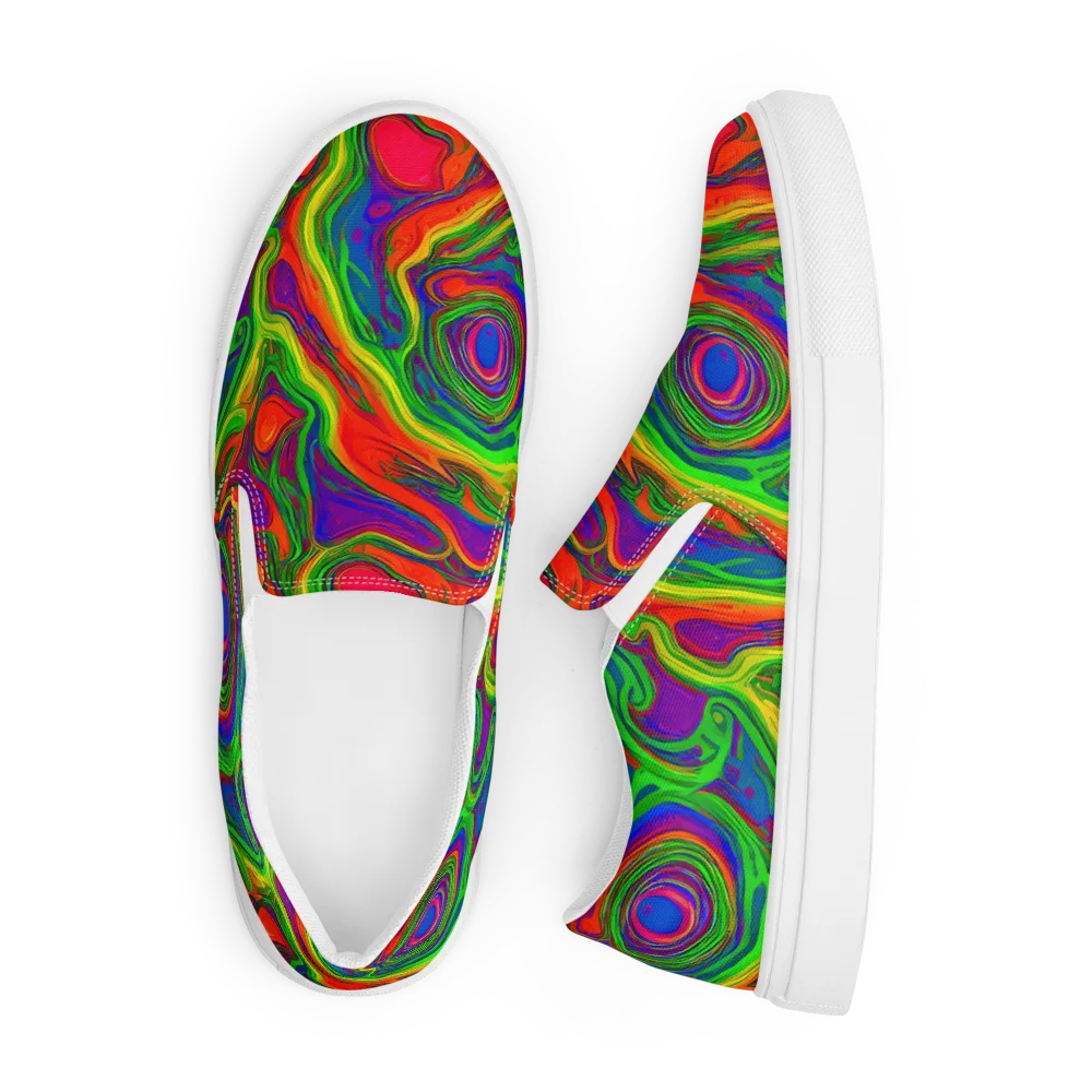 Psychedelic Waves on Men's Slip-On Canvas Shoes — Front