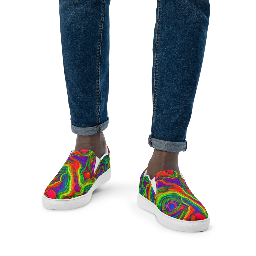 Psychedelic Waves on Men's Slip-On Canvas Shoes — Front
