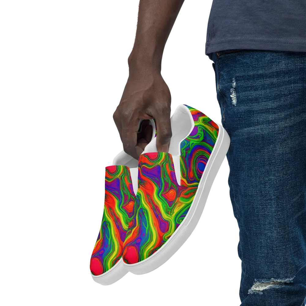 Psychedelic Waves on Men's Slip-On Canvas Shoes — Left Front