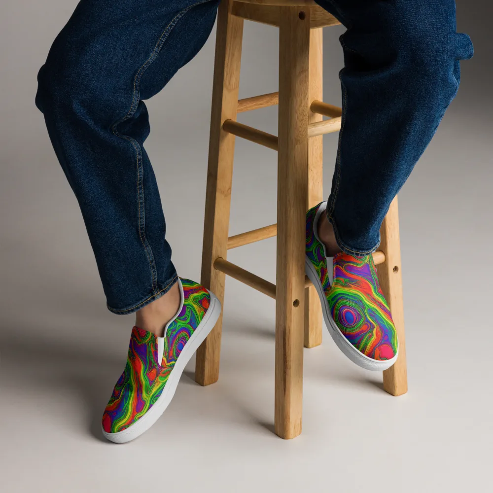 Psychedelic Waves on Men's Slip-On Canvas Shoes — Front